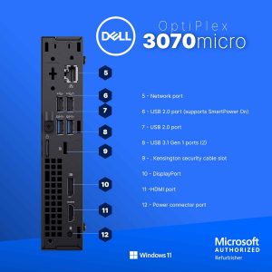 Dell Optiplex 3070 Micro PC | Windows 11 Pro | Intel i5-9500 | 8 GB RAM + 250 GB SSD | 5G WiFi + BT | Mini computadora de escritorio (renovada)