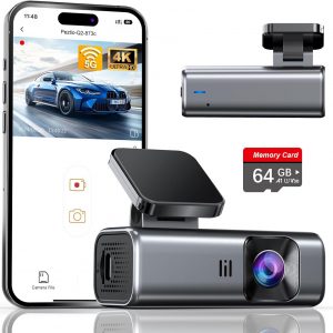 galphi Cámara frontal 4K, WiFi 5G integrado, tarjeta de 64 GB incluida, cámara de tablero para automóviles, mini cámara de tablero con visión súper nocturna, grabación en bucle, sensor G, monitor de
