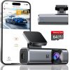galphi Cámara frontal 4K, WiFi 5G integrado, tarjeta de 64 GB incluida, cámara de tablero para automóviles, mini cámara de tablero con visión súper nocturna, grabación en bucle, sensor G, monitor de