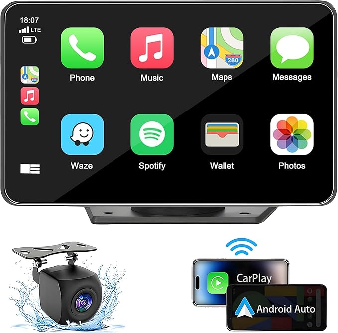 Capapro 7" HD Portable Carplay Wireless Touch Screen Double Din Car Stereo Compatible Apple Carplay and Android Auto with GPS Navigation, Voice Control, Mirror Link, Bluetooth