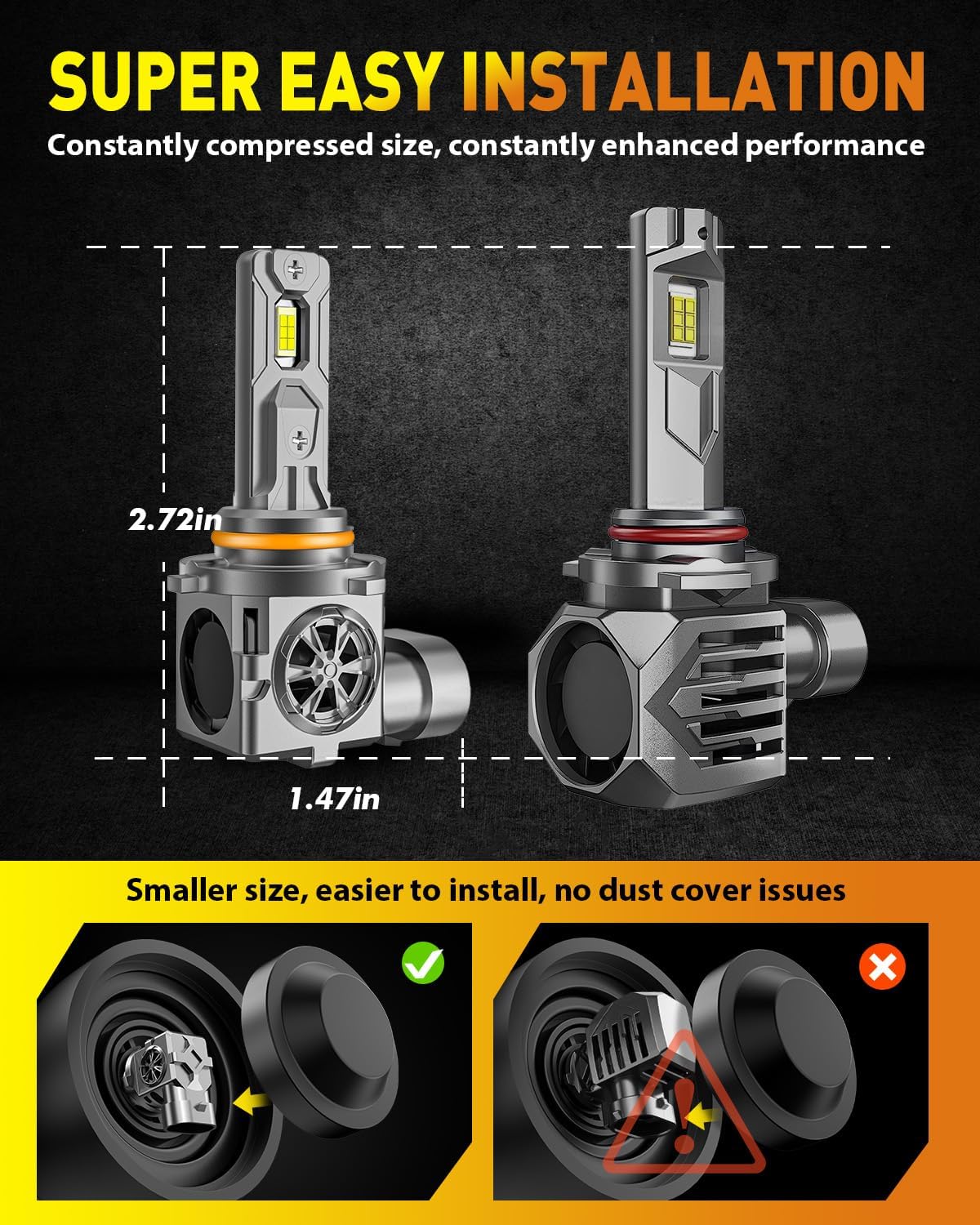 Termitor Combo de bombillas 9005 9006, 120,000 lm 12 luces antiniebla superbrillantes HB3 HB4 6500K blanco frío, tamaño mini halógeno 1:1, 70,000 horas de vida útil, Plug and Play, paquete de 4
