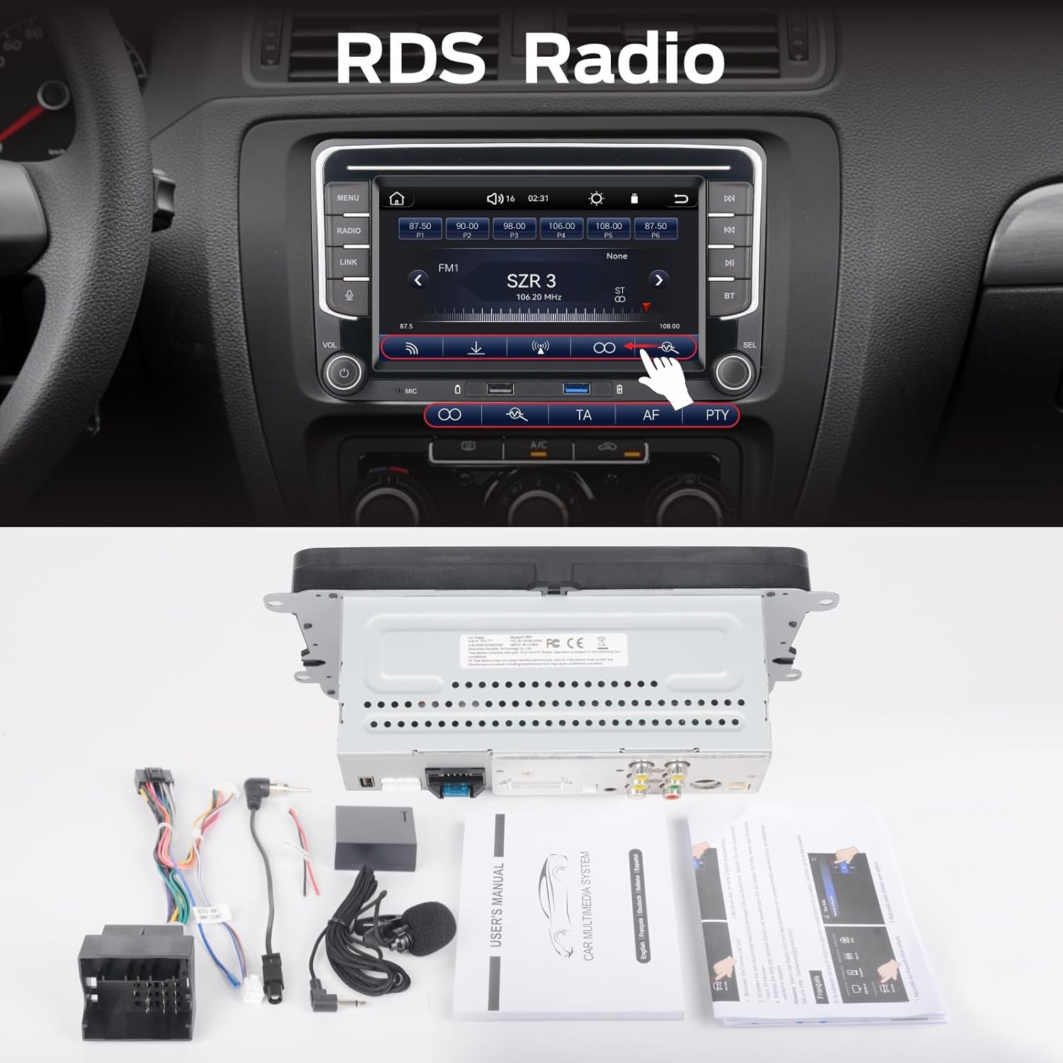 Fast Boot Linux Car Stereo | Compatible for VW Golf 5 6 Passat Jetta Caddy EOS T5 Touran CC Polo with Wireless Carplay Android Auto Bluetooth FM AM RDS Radio | 100W DSP |