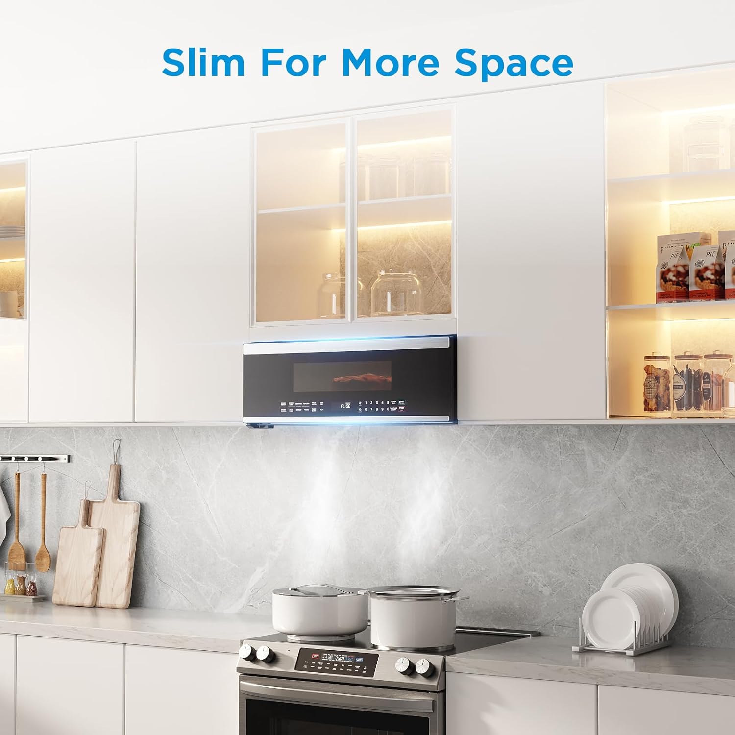 Midea MMO12S3ASTZ Microondas de sobremesa, 1.2 pies cúbicos Microondas delgados con cocción por sensor, Microondas de acero inoxidable, 1000W de potencia de calentamiento con ventilador de ventilación