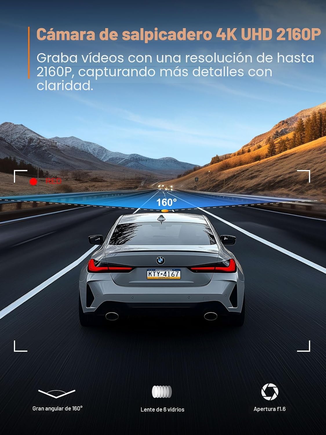 galphi Cámara frontal 4K, WiFi 5G integrado, tarjeta de 64 GB incluida, cámara de tablero para automóviles, mini cámara de tablero con visión súper nocturna, grabación en bucle, sensor G, monitor de