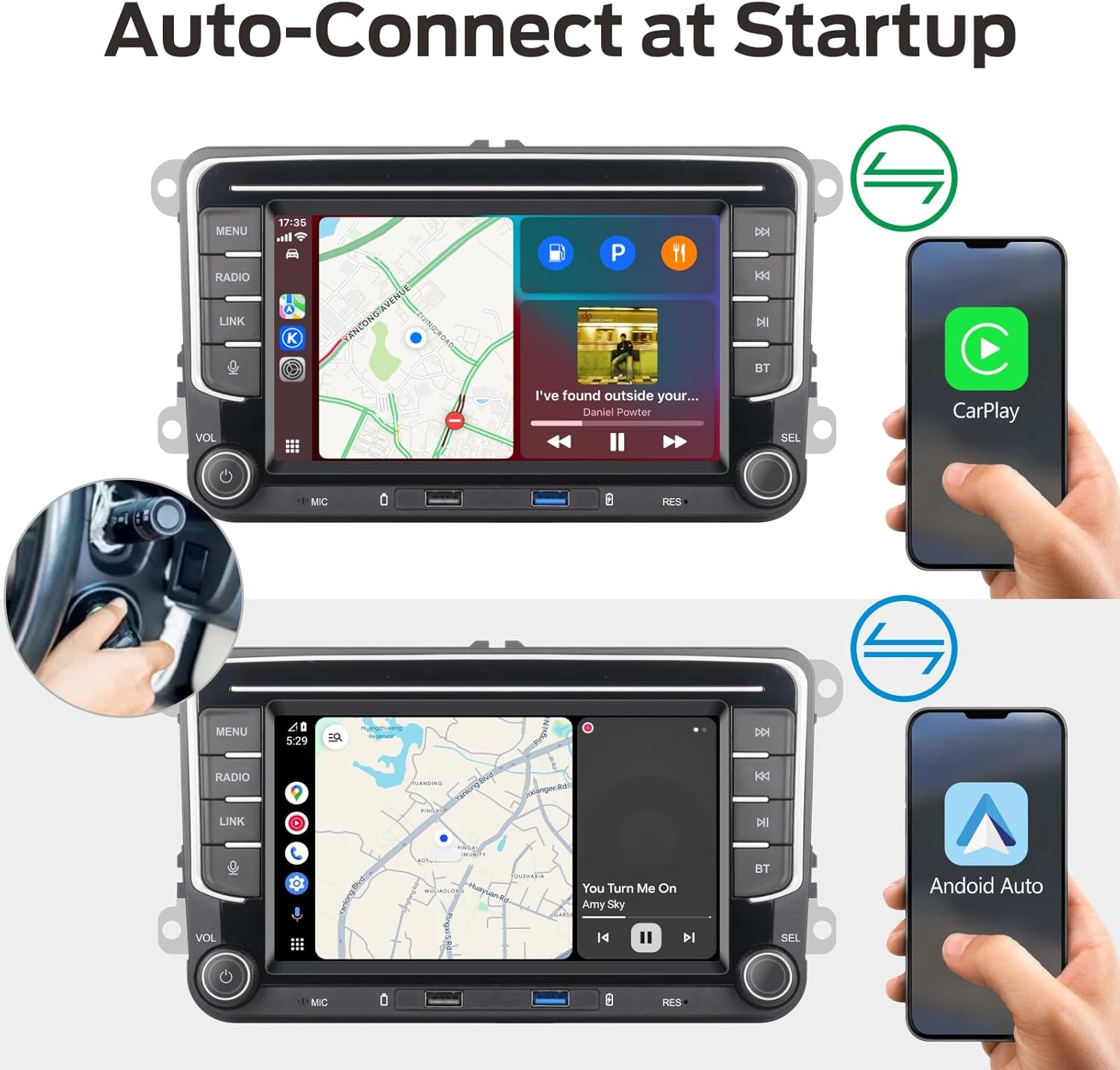 Fast Boot Linux Car Stereo | Compatible for VW Golf 5 6 Passat Jetta Caddy EOS T5 Touran CC Polo with Wireless Carplay Android Auto Bluetooth FM AM RDS Radio | 100W DSP |