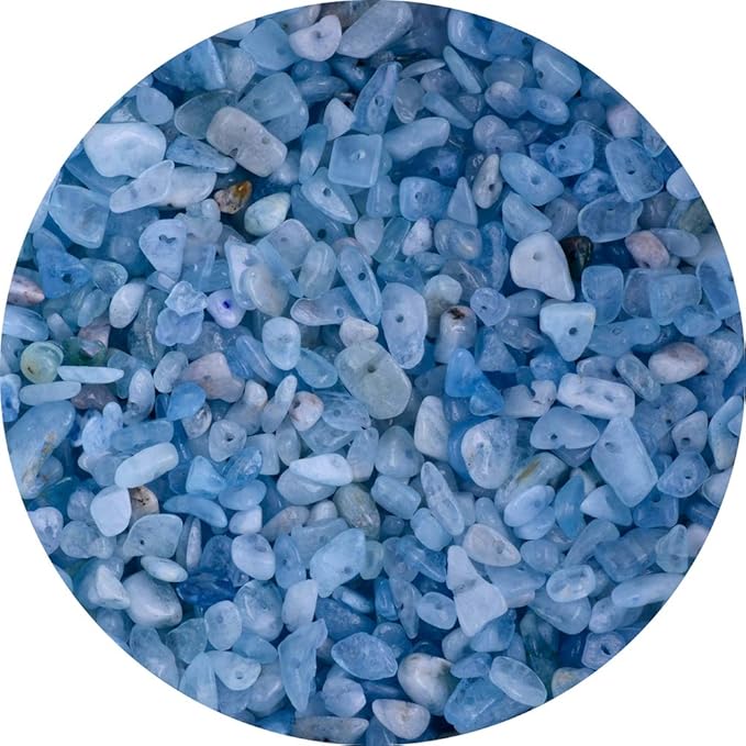 Natural Chip Stone Beads 5-8mm About 400 Pieces Irregular Gemstones Healing Crystal Loose Rocks Bead Hole Drilled DIY for Bracelet Jewelry Making Crafting (5-8mm, Aquamarine)