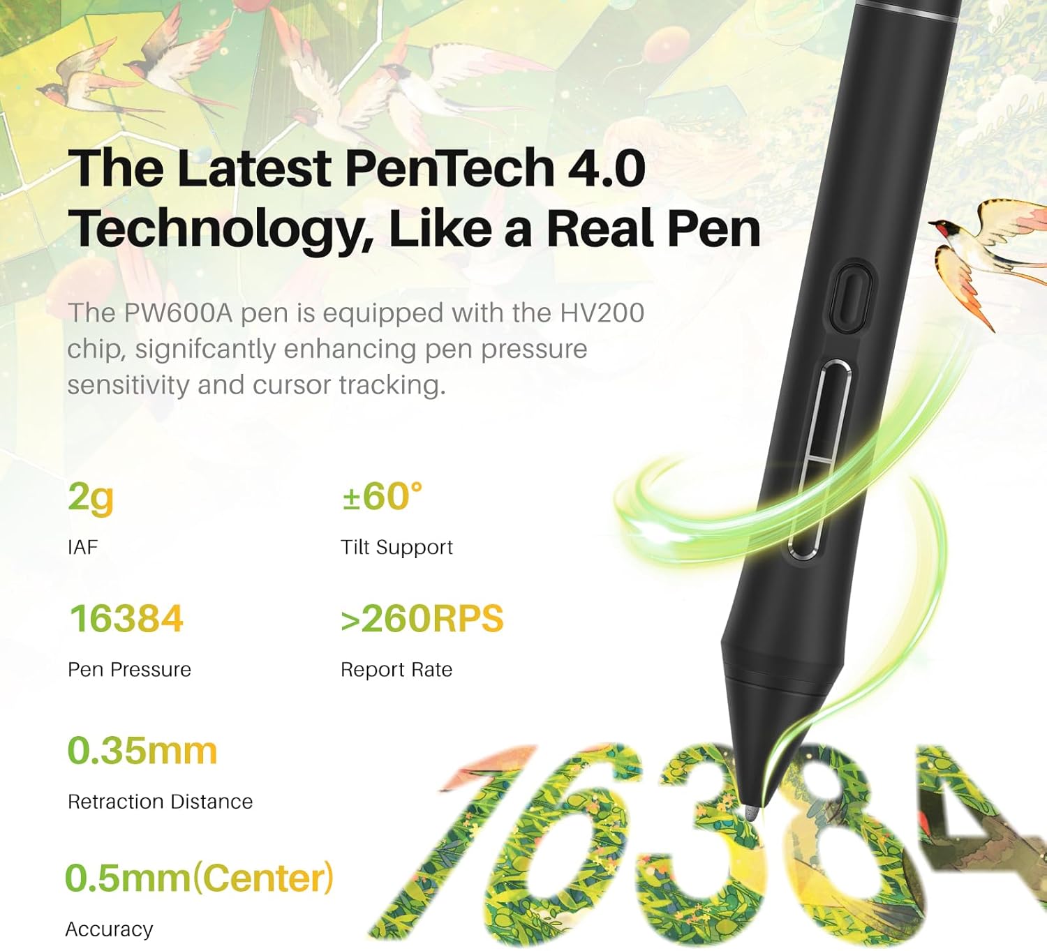 HUION Kamvas Pro 16 V2 Drawing Tablet with Screen 16K Levels PenTech 4.0 Battery-Free Pen, 15.6" Full-Laminated, Smart Touch Bar & 6 Keys Art Tablet Work with Windows, Mac and Linux