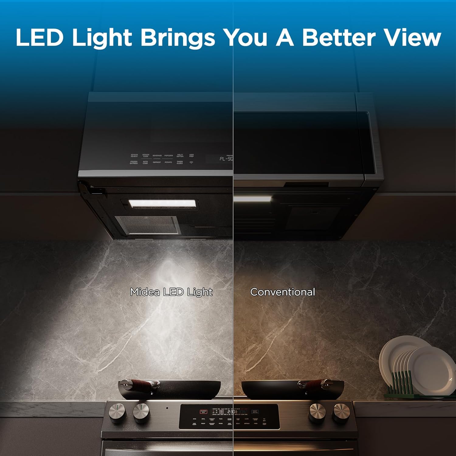 Midea MMO12S3ASTZ Microondas de sobremesa, 1.2 pies cúbicos Microondas delgados con cocción por sensor, Microondas de acero inoxidable, 1000W de potencia de calentamiento con ventilador de ventilación