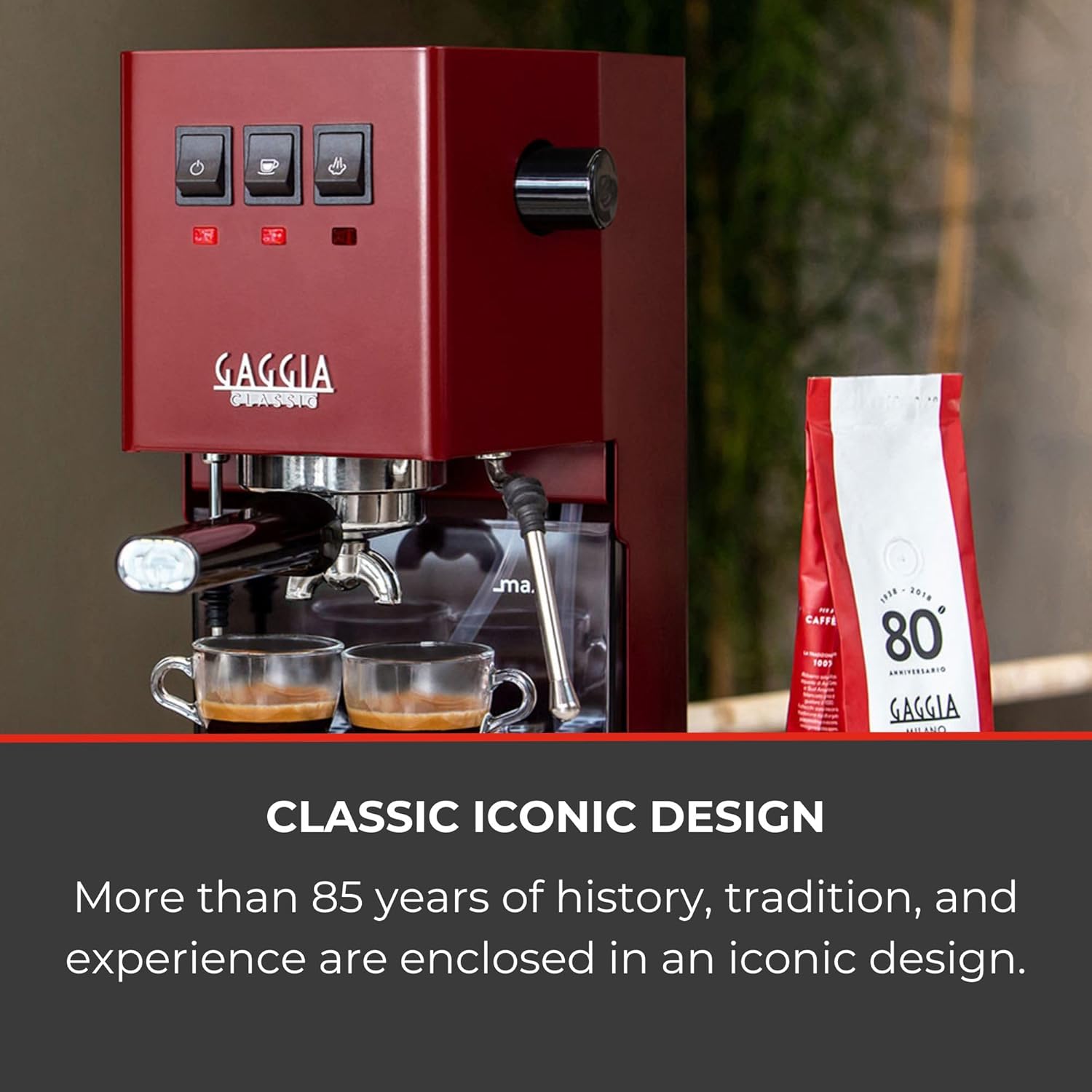Gaggia RI9380/47 Classic Pro - Máquina de café expreso, 1.3 litros, color rojo cereza