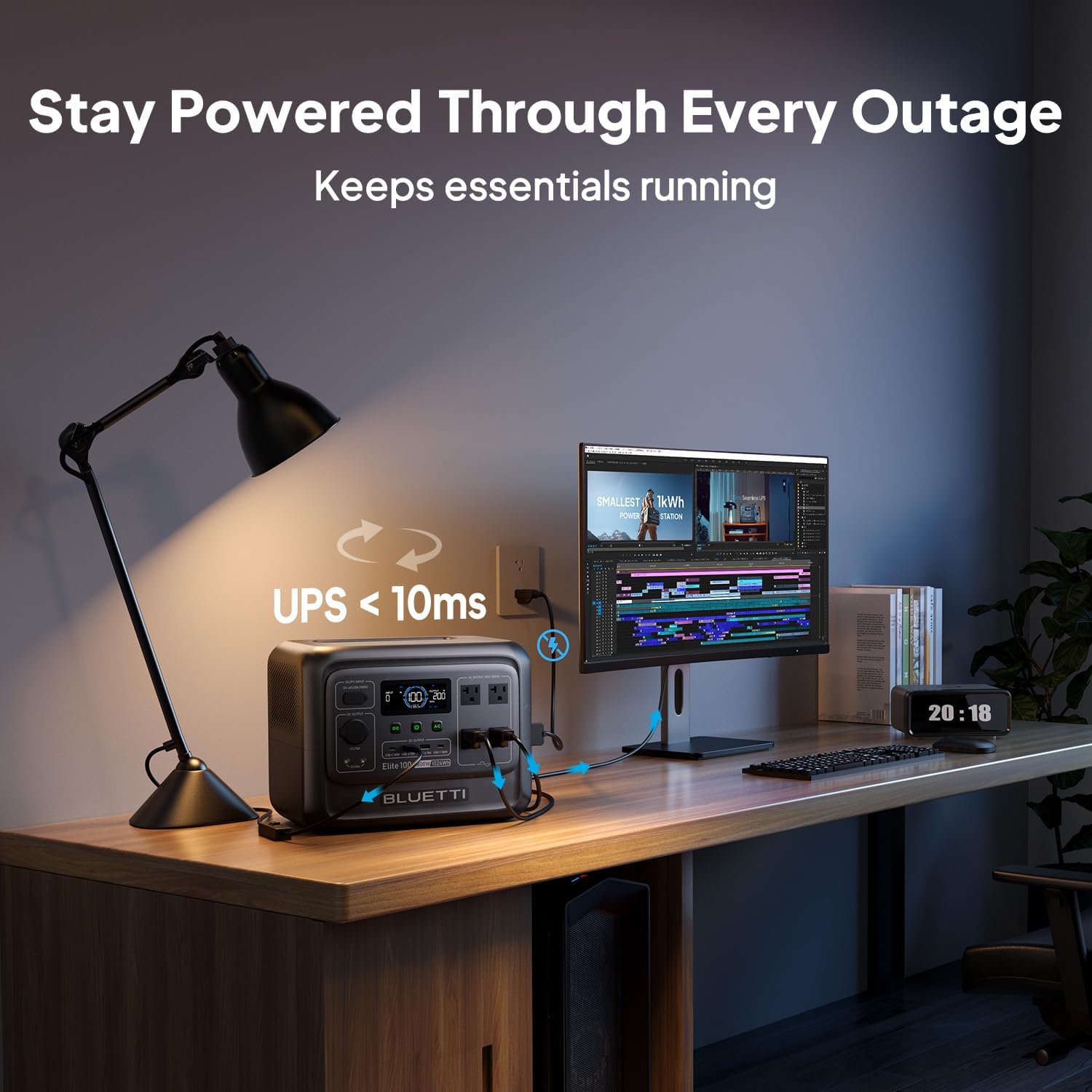 BLUETTI Elite 100 V2 Estación de Energía Portátil (2025 Nueva), Batería de Respaldo LiFePO4 de 1024Wh con 4 Tomas de CA de 1800W (3600W Pico), 35% Más Pequeña, Generador Solar para Camping