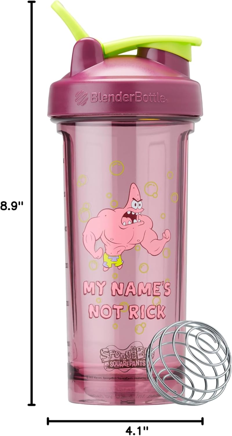 BlenderBottle - Botella agitadora Pro Series de Spongebob perfecta para batidos de proteínas y preentrenamiento, 28 onzas, color rojo, Mi nombre no es Rick