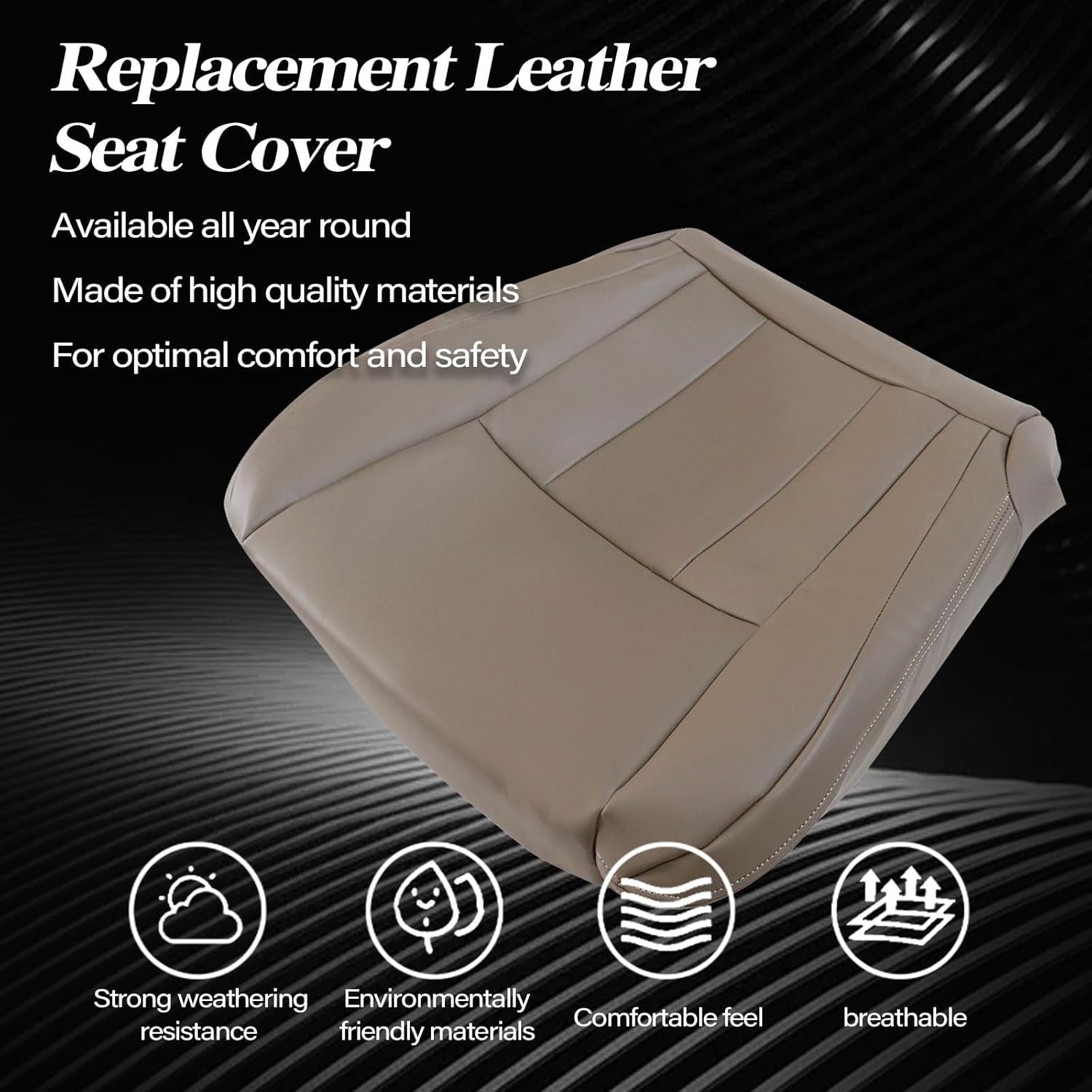 SecosAutoparts Oak Tan Front Driver or Passenger Side Bottom Leather Seat Cover Compatible with Toyota 4Runner 1996 1997 1998 2000 2001 2002