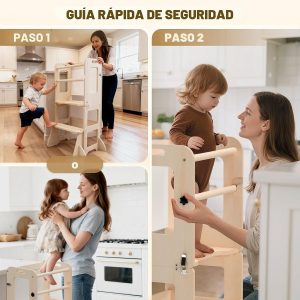 Taburete de cocina 4 en 1, torre plegable de aprendizaje con pizarra blanca, taburete de cocina de madera para niños, regalos para niños de 1 a 3 años