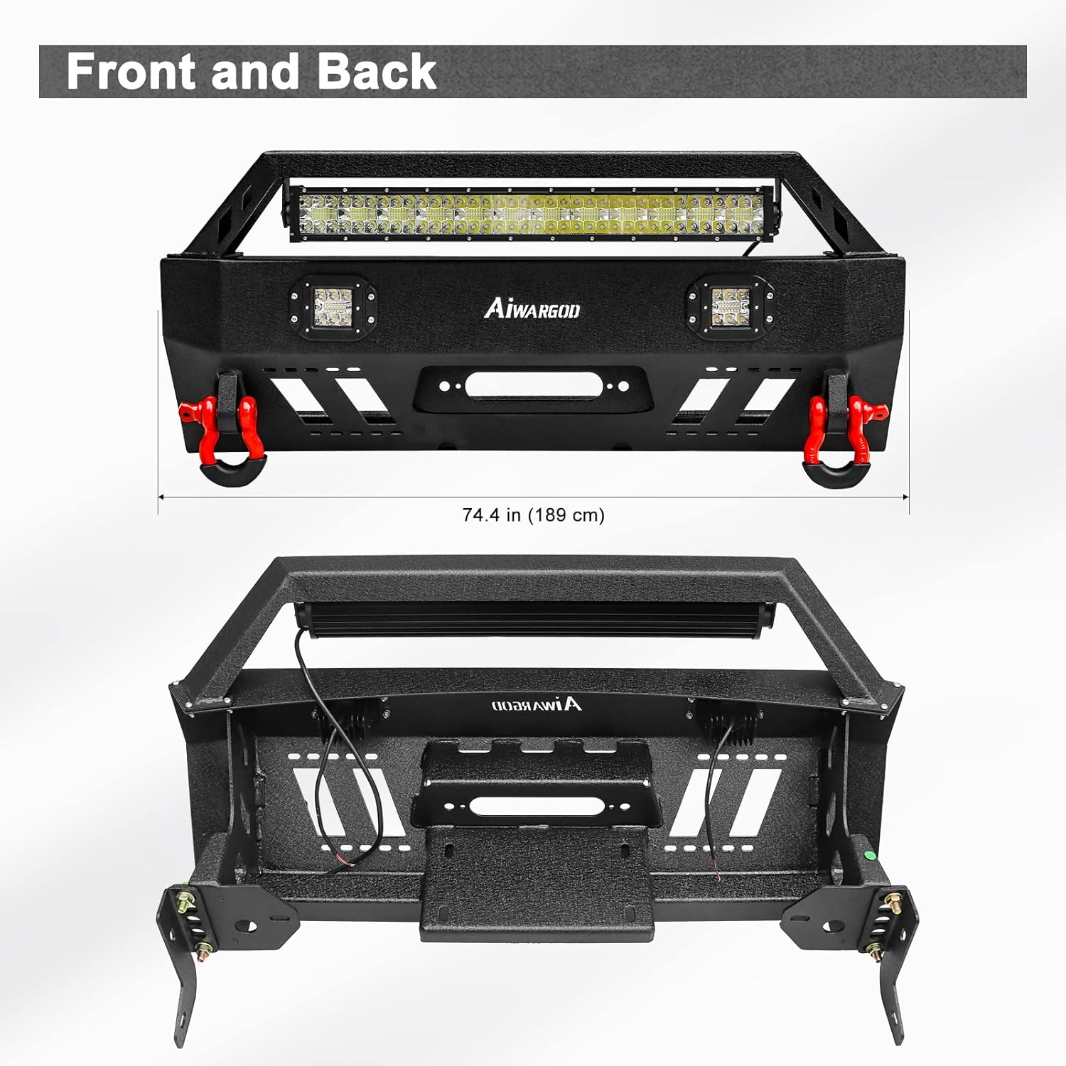 4 Runner Front Bumper Fits 2010-2024 5th Gen 4 Runner (Except 2010-2013 SR5) Offroad Front Bumper Black with LED Light