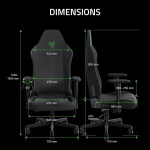 Razer Iskur V2 X Ergonomic Gaming Chair: Built-in Lumbar Support - Widened Seat Base - High Density Foam Cushions - Adjustable 152 Degree Recline - 2D Armrests - Plush Fabric Finish - Black
