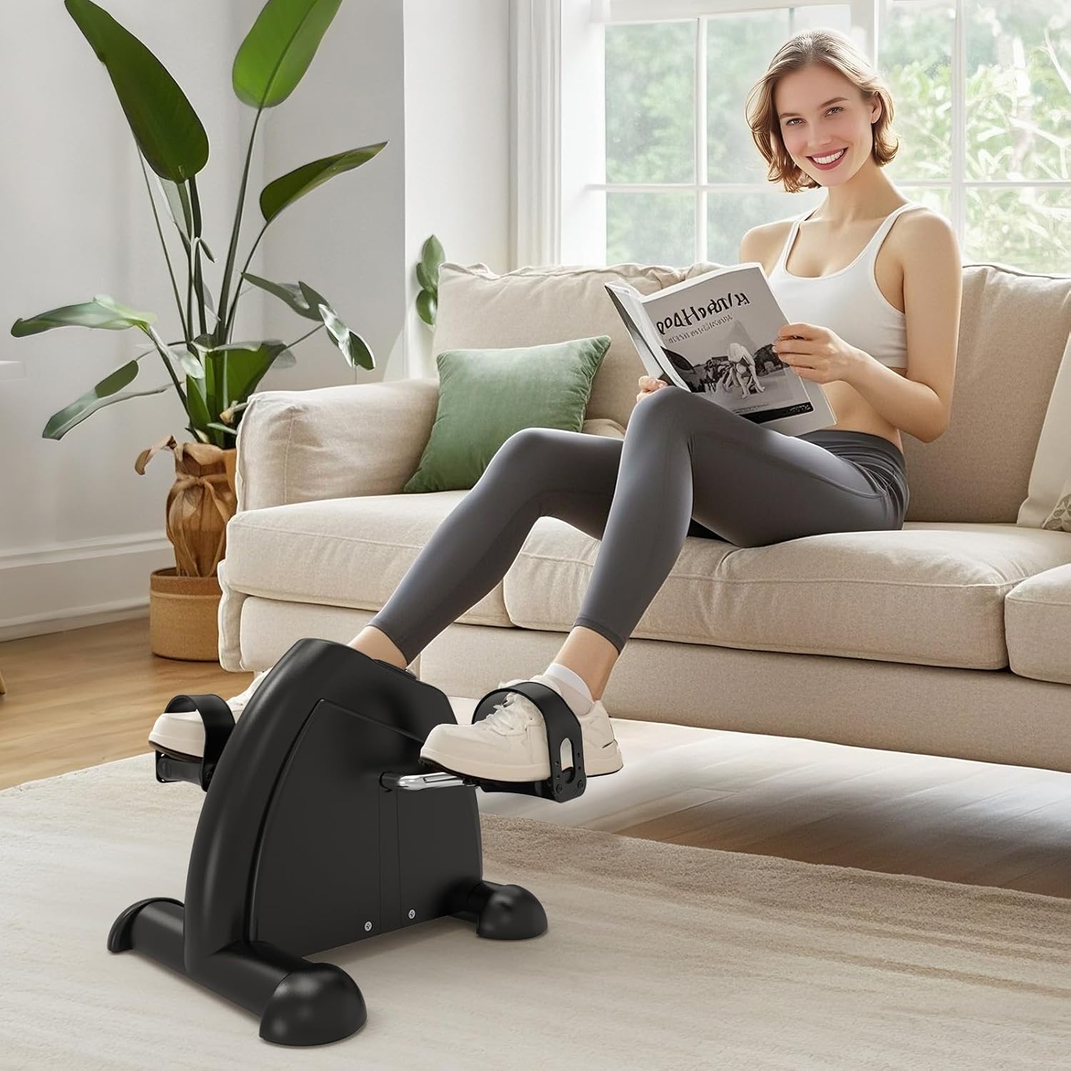 FITKS360 Under Desk Elliptical & Mini Exercise Bike - Seated Electric Leg Exerciser Under Table Oval Electric - Seniors Sit Exerciser Full Assembled Pedal with Remote Control