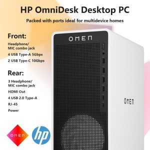 HP OMEN 16L TG03 Pro Business Gaming Desktop, Intel Ultra 7 265F (Beats i7-14700F), NVIDIA RTX 5060, 32GB DDR5 RAM, 1TB SSD, estación de trabajo para creación, paquete con teclado Thunderobot KG3089R