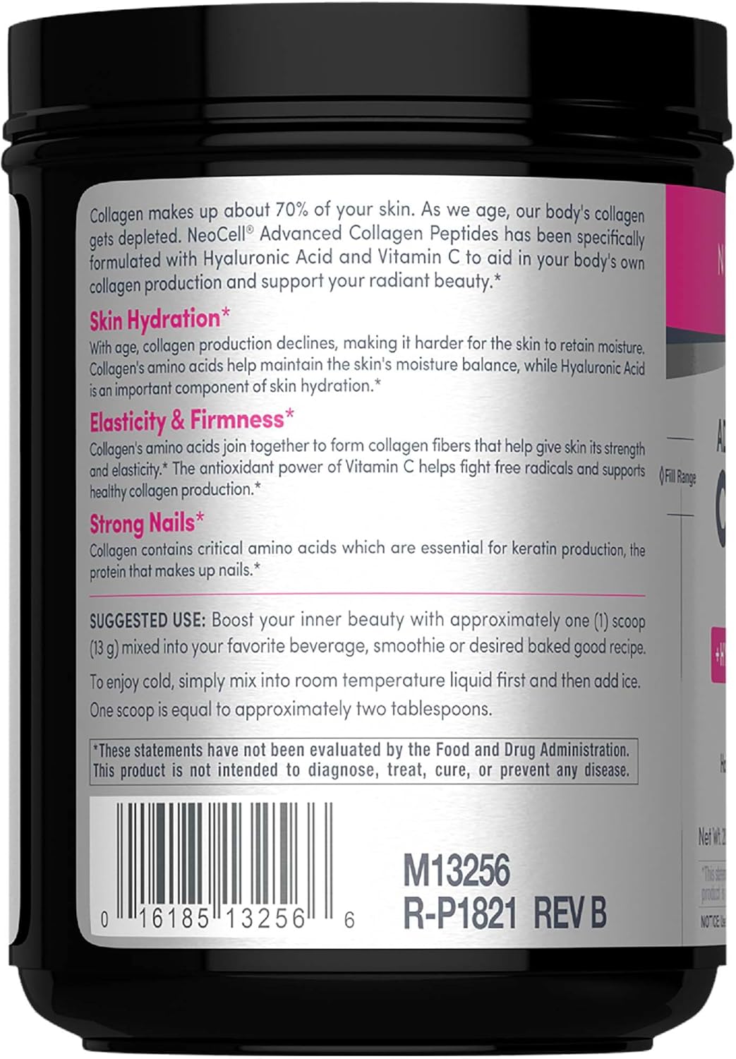 NeoCell Súper Colágeno en Polvo, Colágeno Plus incluye Vitamina C y Ácido Hialurónico, Promueve el Cabello Saludable, la Piel Hermosa y el Soporte de las Uñas, Colágeno Tipo 1 y 3, 12g de Colágeno por