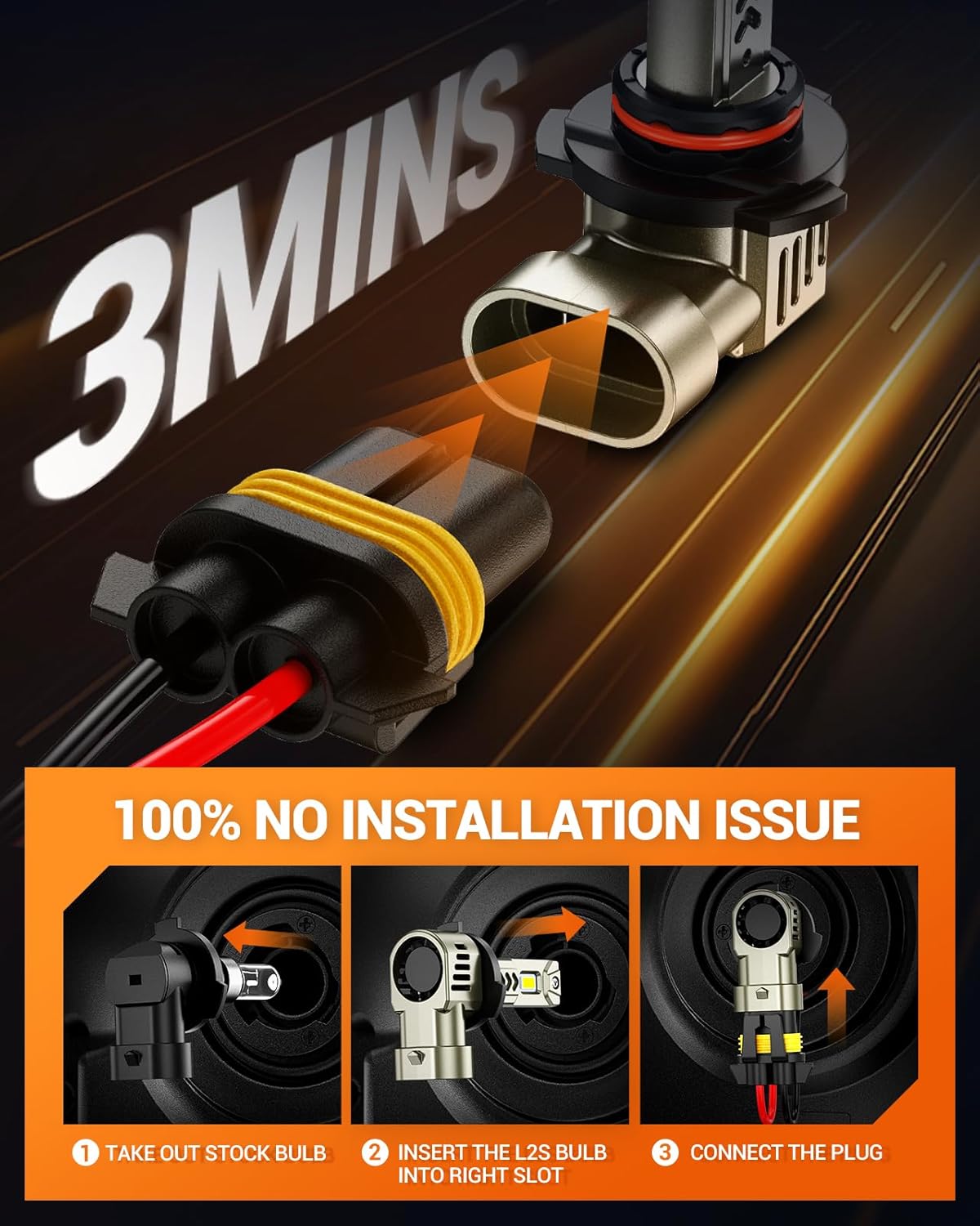SEALIGHT 9005 HB3 Bulbs, 45,000LM Super Bright, 6500K Cool White L2S 9005 Driving Lights with 25000RPM Cooling Fan, Plug-N-Play Fog Light, Pack of 2