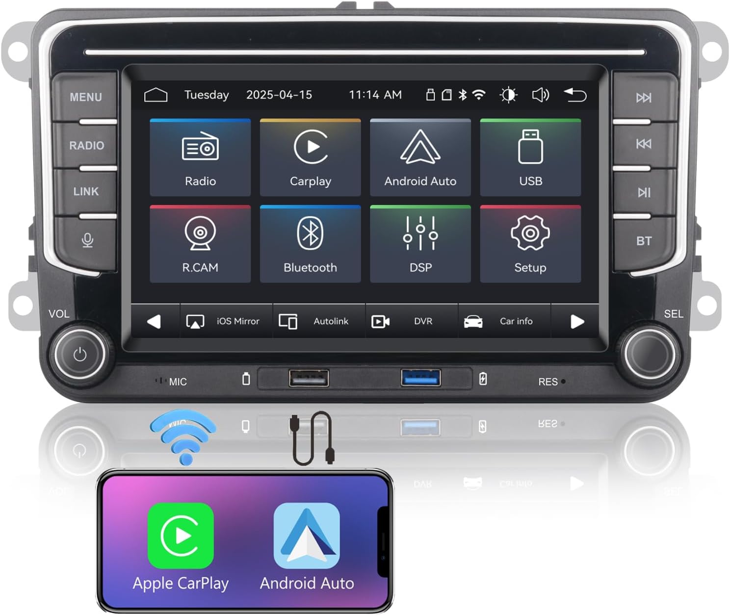 Fast Boot Linux Car Stereo | Compatible for VW Golf 5 6 Passat Jetta Caddy EOS T5 Touran CC Polo with Wireless Carplay Android Auto Bluetooth FM AM RDS Radio | 100W DSP |