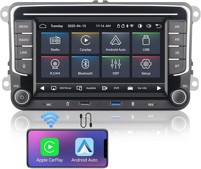 Fast Boot Linux Car Stereo | Compatible for VW Golf 5 6 Passat Jetta Caddy EOS T5 Touran CC Polo with Wireless Carplay Android Auto Bluetooth FM AM RDS Radio | 100W DSP |
