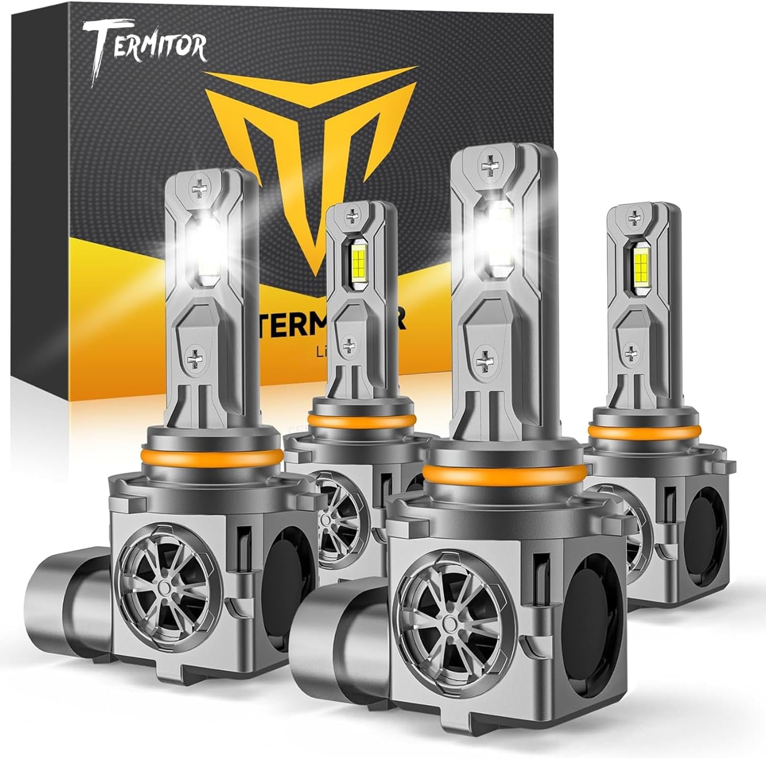 Termitor Combo de bombillas 9005 9006, 120,000 lm 12 luces antiniebla superbrillantes HB3 HB4 6500K blanco frío, tamaño mini halógeno 1:1, 70,000 horas de vida útil, Plug and Play, paquete de 4