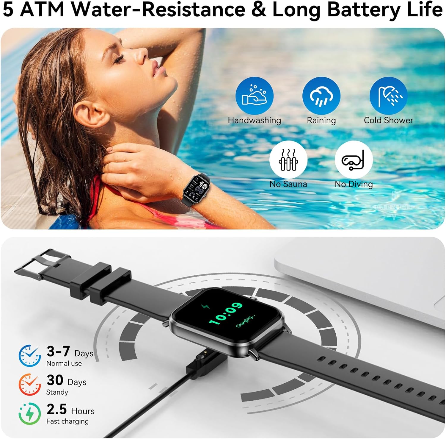 Smart Watch for Men Women, 1.83" HD Touch Screen Smartwatch with Bluetooth Call, 5 ATM Waterproof, 130+ Sport Modes Fitness Tracker Heart Rate Sleep Monitor Pedometer, Compatible with Android iPhone