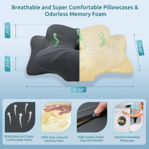 DONAMA - Almohada cervical para cuello y hombros, diseño de espuma viscoelástica contorneado, soporte ergonómico para dormir de lado, espalda o boca abajo, con funda, tamaño estándar