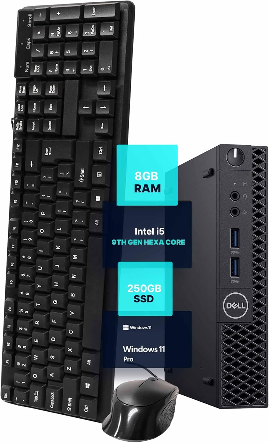 Dell Optiplex 3070 Mini PC | Windows 11 Pro | Intel i5-9500 | 8 GB RAM + 250 GB SSD | 5G WiFi + BT | Teclado + mouse | Micro computadora de escritorio (renovado)