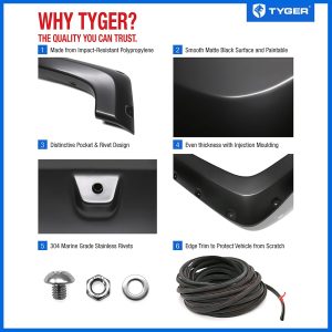 Tyger Auto Fender Flares Compatible with 2014-2023 Toyota 4Runner (Excl. Limited model), Smooth Textured Paintable Bolt-Riveted Style 4pc | TG-FF8T4358