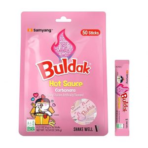 Samyang Buldak - Salsa coreana de pollo picante picante sabor carbonara, auténtica salsa coreana para aperitivos de ramen y inmersión, 0.17 onzas líquidas (paquete de 50)