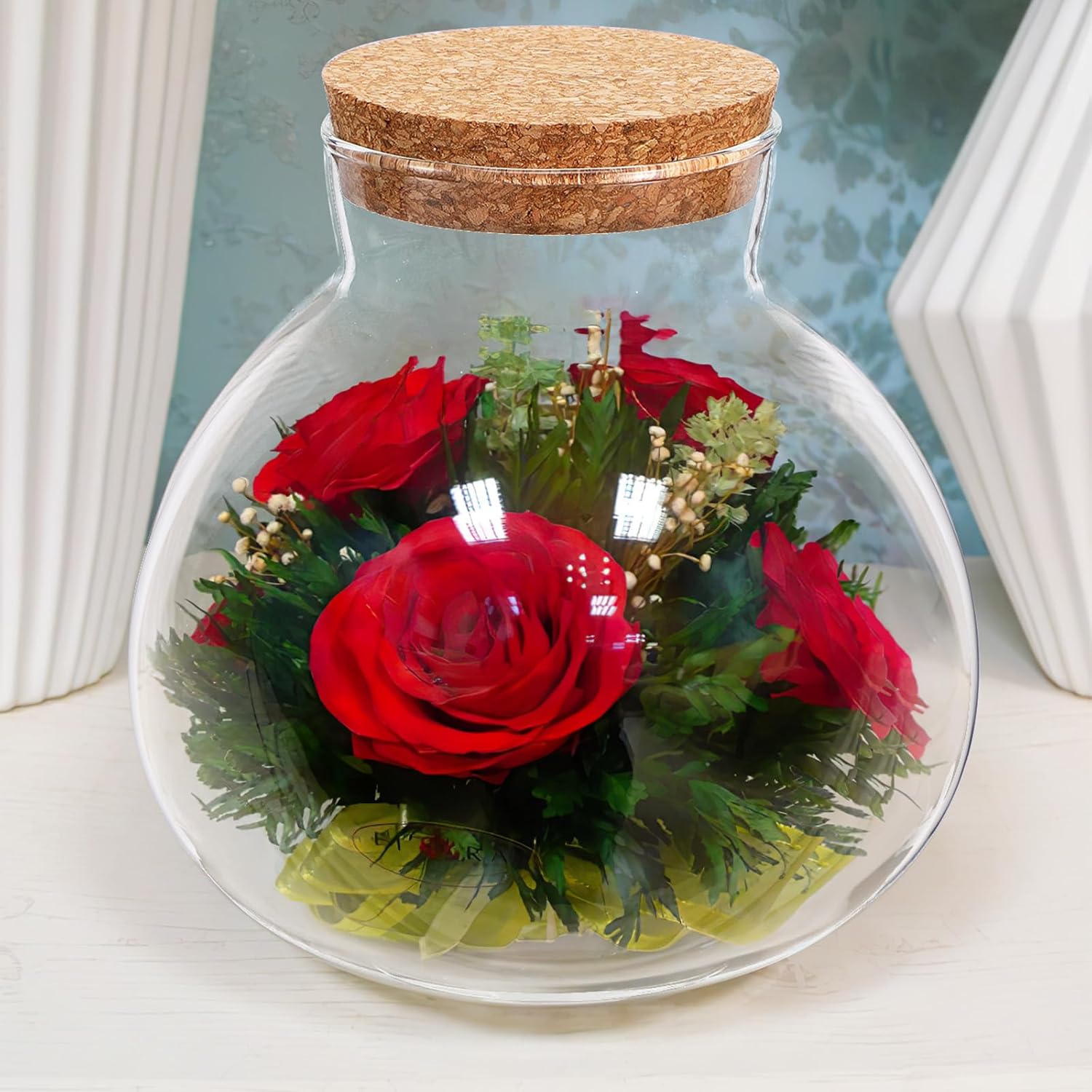 NUOBESTY Tarro de terrario de vidrio con tapa de corcho, terrario cerrado de 6 x 6.3 pulgadas para musgo y helecho suculentos, jardín de escritorio en miniatura para decoración del hogar y la oficina