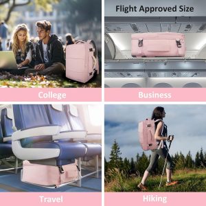 Taygeer Travel Backpack for Women, Carry On Backpack with Water Bottle Pocket & Shoe Pouch, TSA 15.6inch Laptop Mochila Flight Approved, Nurse Bag Casual Daypack for Weekender Business Hiking, Pink