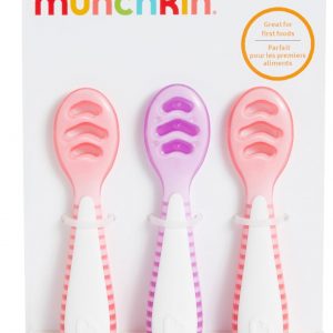 Munchkin® Gentle Dip™ Baby Spoons for Self Feeding and Baby Led Weaning, 3 Pack, Pink/Purple