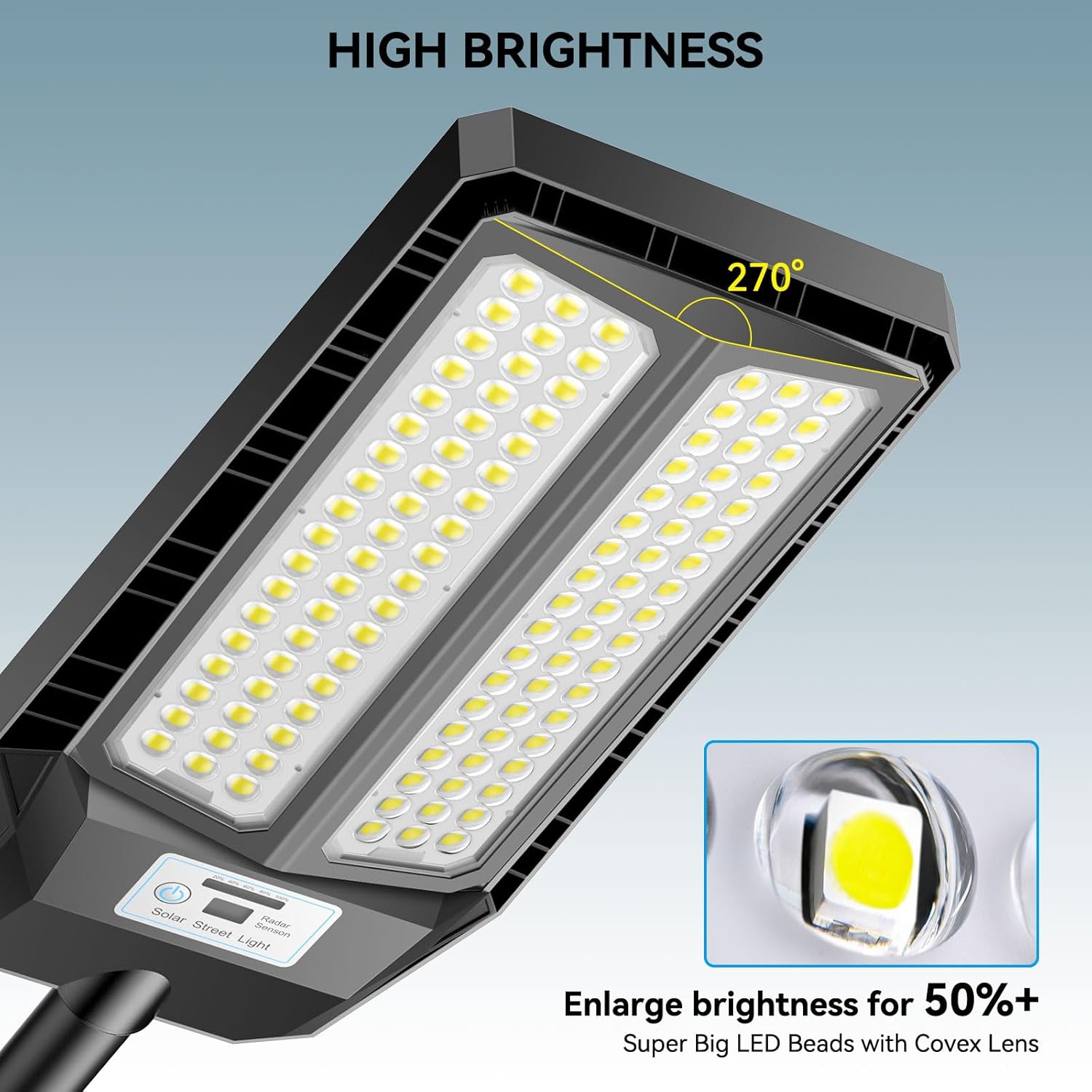 VOOJOY Solar Street Lights Outdoor, 7000K Solar Light Outdoor LED Street Light Dusk to Dawn, LED Wide Angle Lamp with Motion Sensor and Remote Control, for Parking Lot, Yard, 5000W, 2 Pack