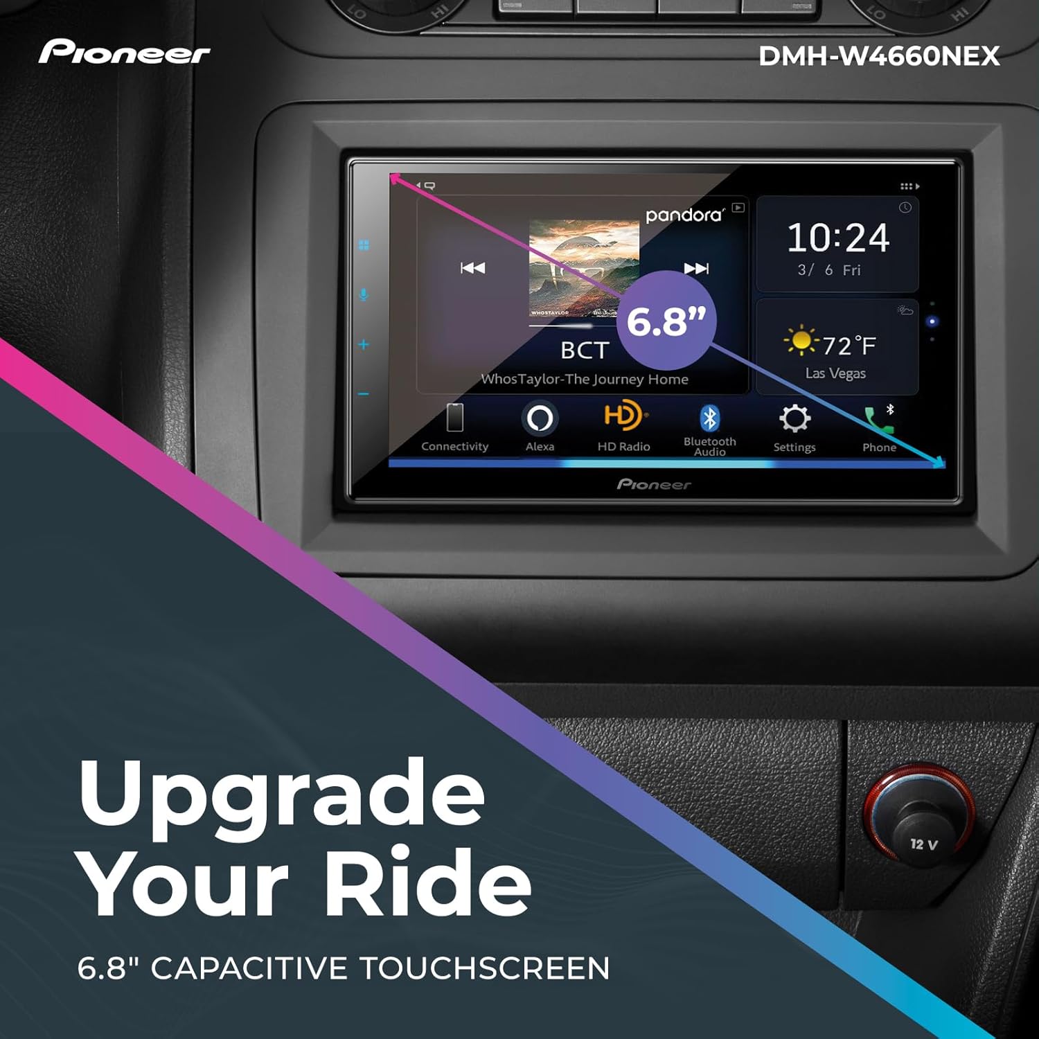 Pioneer DMH-W4660NEX - Pantalla táctil capacitiva de 6.8 pulgadas, doble DIN, inalámbrico y con cable, Apple CarPlay y Android Auto, Amazon Alexa integrado, Bluetooth, radio HD, cámara de respaldo