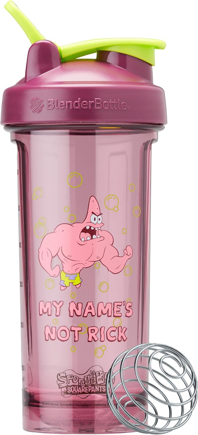 BlenderBottle - Botella agitadora Pro Series de Spongebob perfecta para batidos de proteínas y preentrenamiento, 28 onzas, color rojo, Mi nombre no es Rick