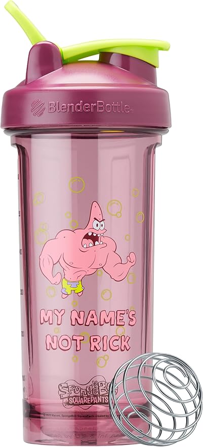 BlenderBottle - Botella agitadora Pro Series de Spongebob perfecta para batidos de proteínas y preentrenamiento, 28 onzas, color rojo, Mi nombre no es Rick
