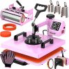 Prensa de calor Pro de 15x15 con accesorio de vaso de 30 OZ, prensa de calor combo 8en1 para camisetas, vasos, latas de vidrio, tazas, sombreros y platos (Rosa)