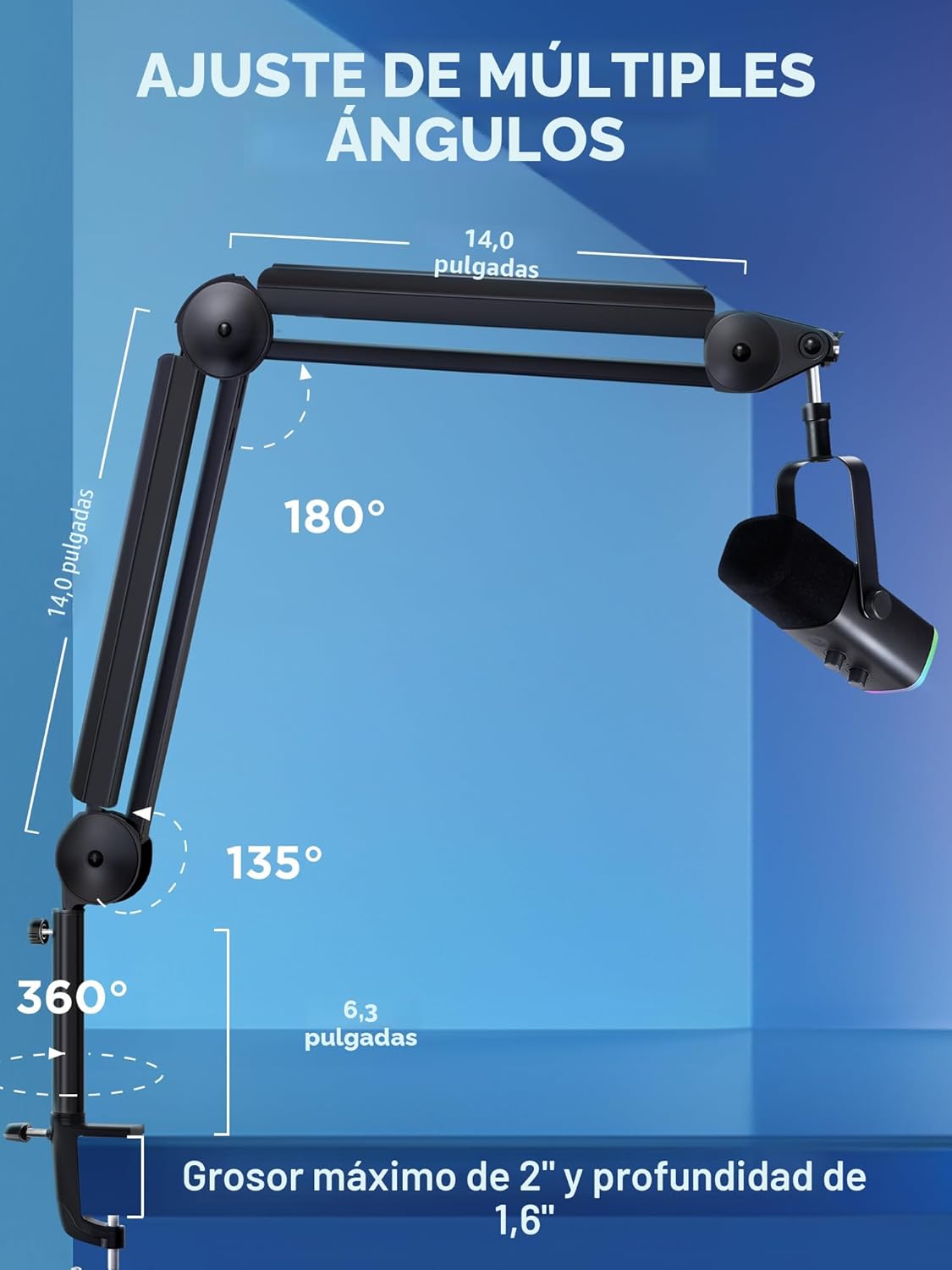InnoGear Soporte de brazo de micrófono con gestión de cables para Blue Yeti, FIFINE AM8, K669B, HyperX QuadCast S, SoloCast, AT2020, Shure SM7B, MV7 y otros micrófonos