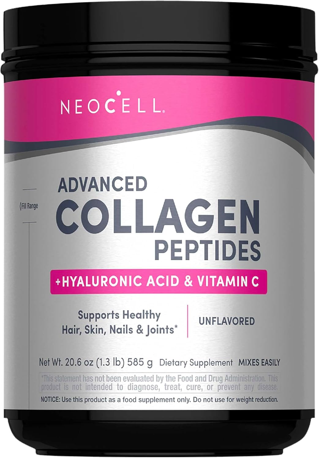 NeoCell Súper Colágeno en Polvo, Colágeno Plus incluye Vitamina C y Ácido Hialurónico, Promueve el Cabello Saludable, la Piel Hermosa y el Soporte de las Uñas, Colágeno Tipo 1 y 3, 12g de Colágeno por