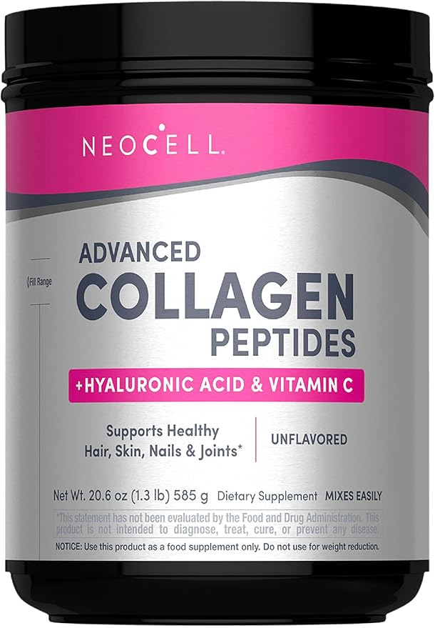 NeoCell Súper Colágeno en Polvo, Colágeno Plus incluye Vitamina C y Ácido Hialurónico, Promueve el Cabello Saludable, la Piel Hermosa y el Soporte de las Uñas, Colágeno Tipo 1 y 3, 12g de Colágeno por