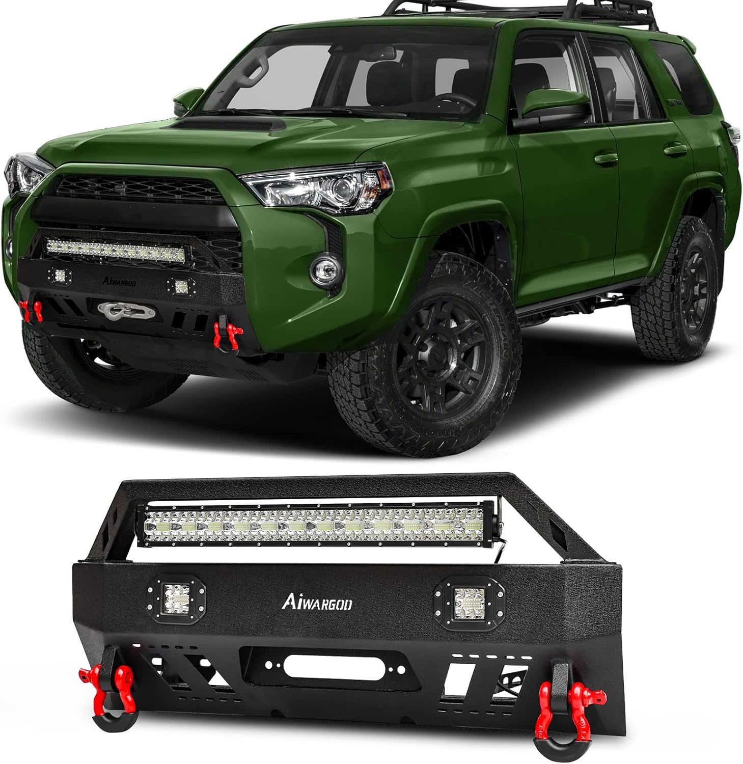 4 Runner Front Bumper Fits 2010-2024 5th Gen 4 Runner (Except 2010-2013 SR5) Offroad Front Bumper Black with LED Light