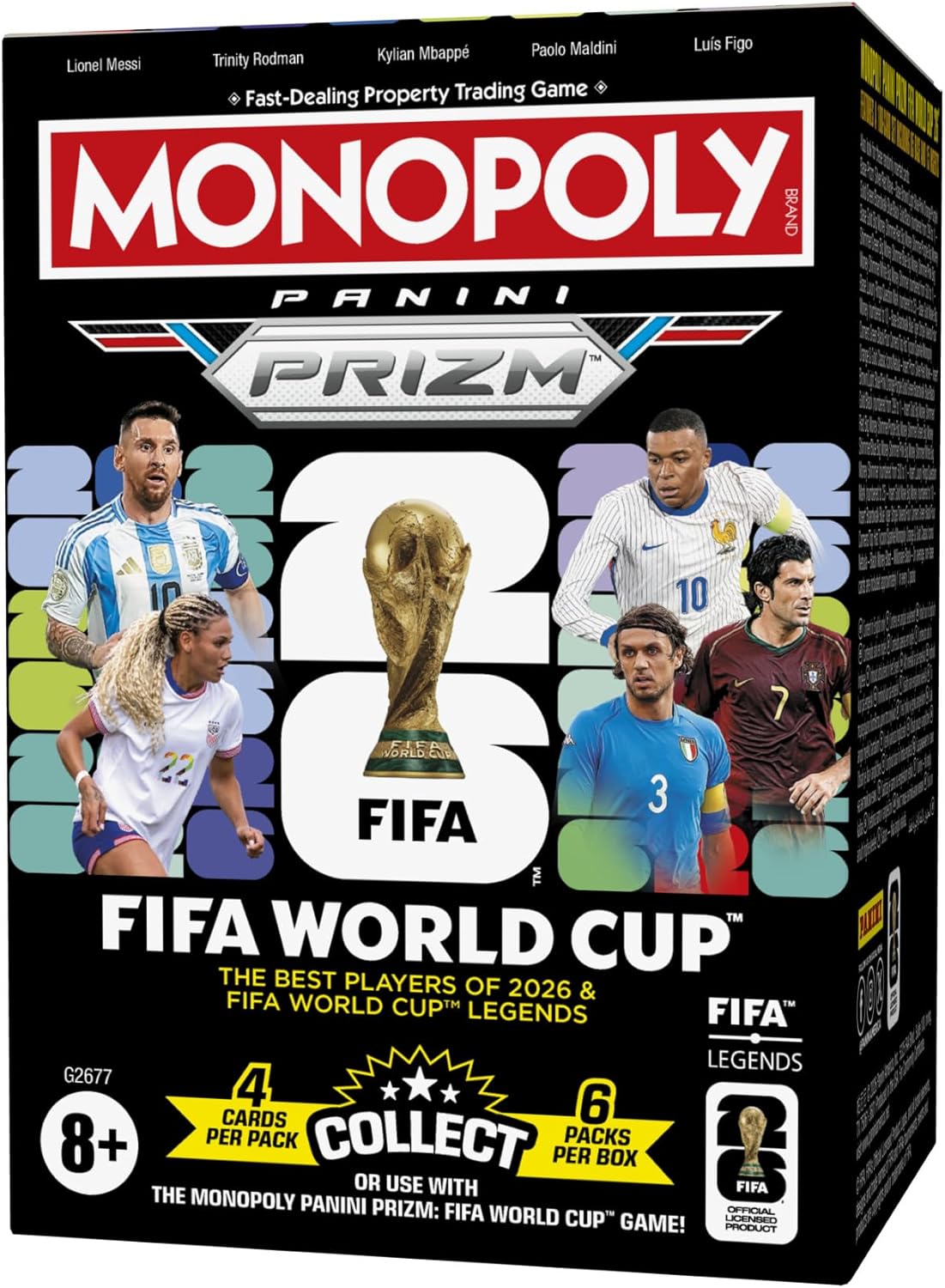 Monopoly Panini Prizm: Caja de refuerzo de cartas coleccionables de la Copa Mundial de la FIFA | Estrellas actuales y leyendas de la Copa Mundial de la FIFA | Regalos para los fanáticos del fútbol