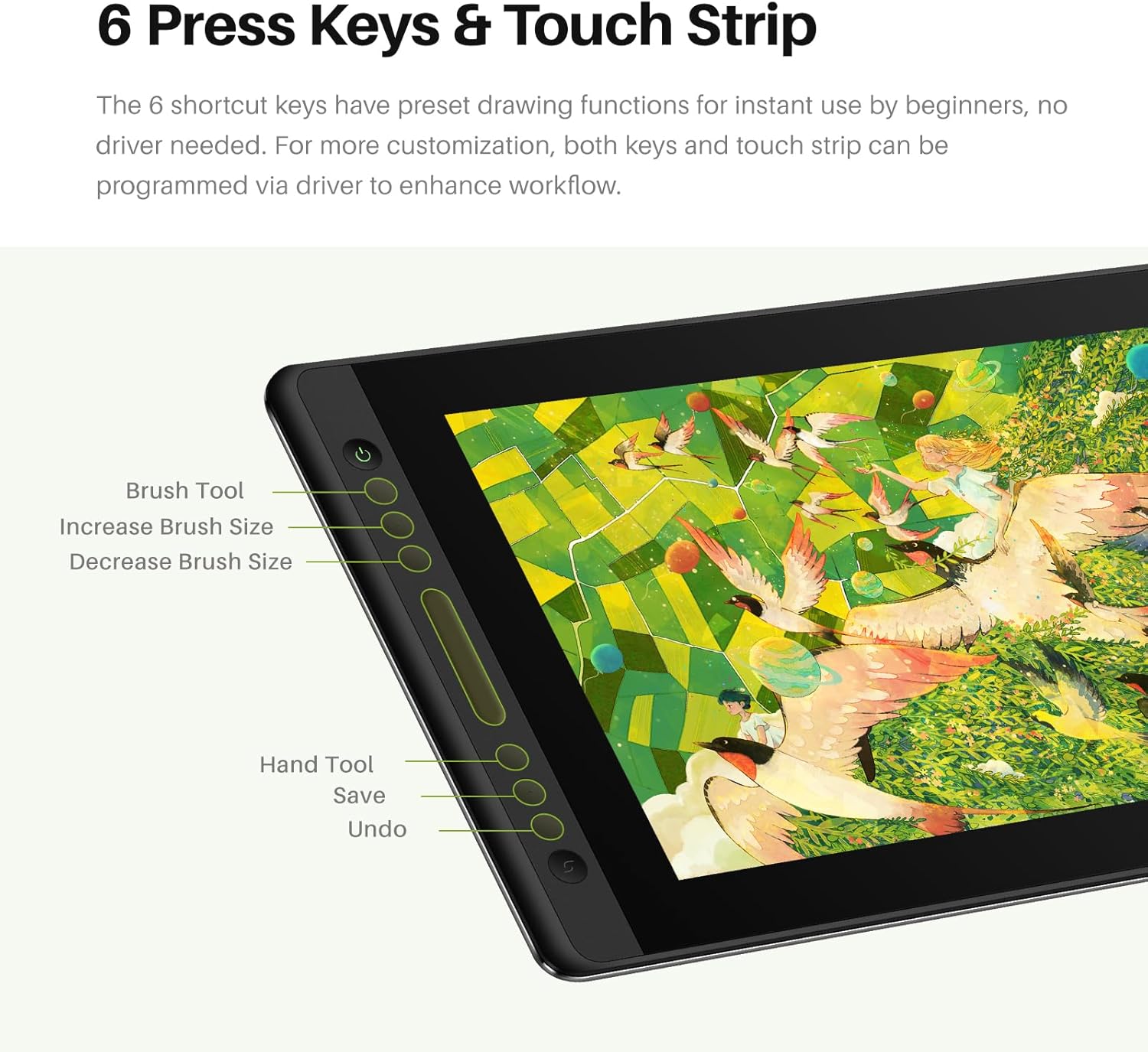 HUION Kamvas Pro 16 V2 Drawing Tablet with Screen 16K Levels PenTech 4.0 Battery-Free Pen, 15.6" Full-Laminated, Smart Touch Bar & 6 Keys Art Tablet Work with Windows, Mac and Linux