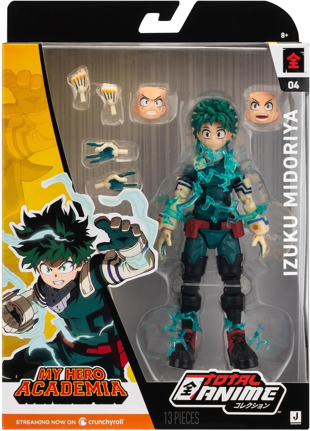 Total Anime Izuku Midoriya - Figura a escala de 6.5 pulgadas con placas frontales intercambiables, manos alternas y efectos energéticos