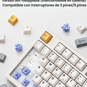 Kisnt Teclado mecánico inalámbrico, con junta montada con sonido cremoso, Bluetooth/2.4GHz/USB-C, intercambiable en caliente personalizado, retroiluminación RGB, diseño compacto del 75% para juegos