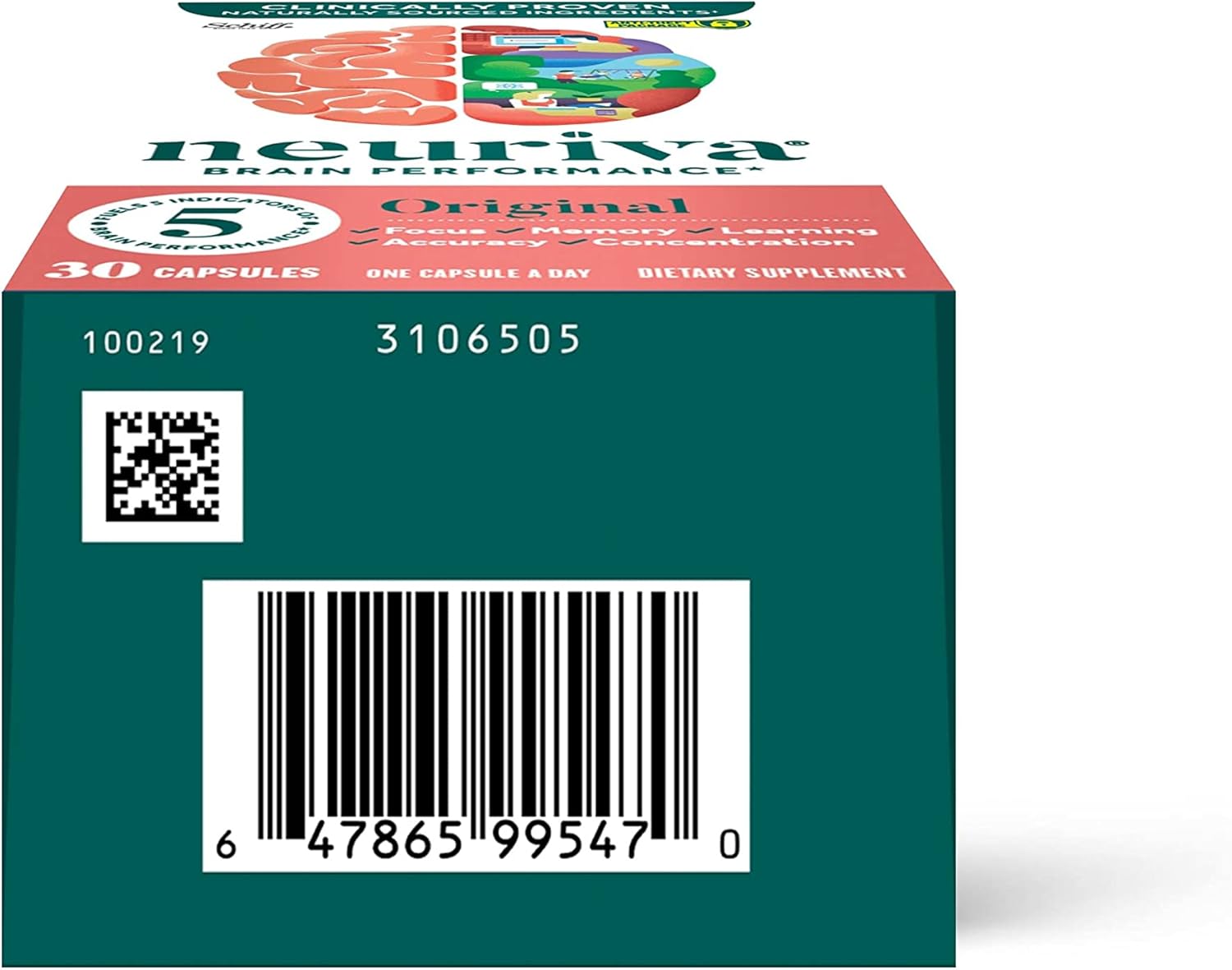 NEURIVA Suplemento cerebral original para memoria, enfoque y concentración, aprendizaje y precisión con nootrópicos clínicamente probados, fosfatidilserina y neurofactor, sin cafeína, cápsulas de 30 unidades