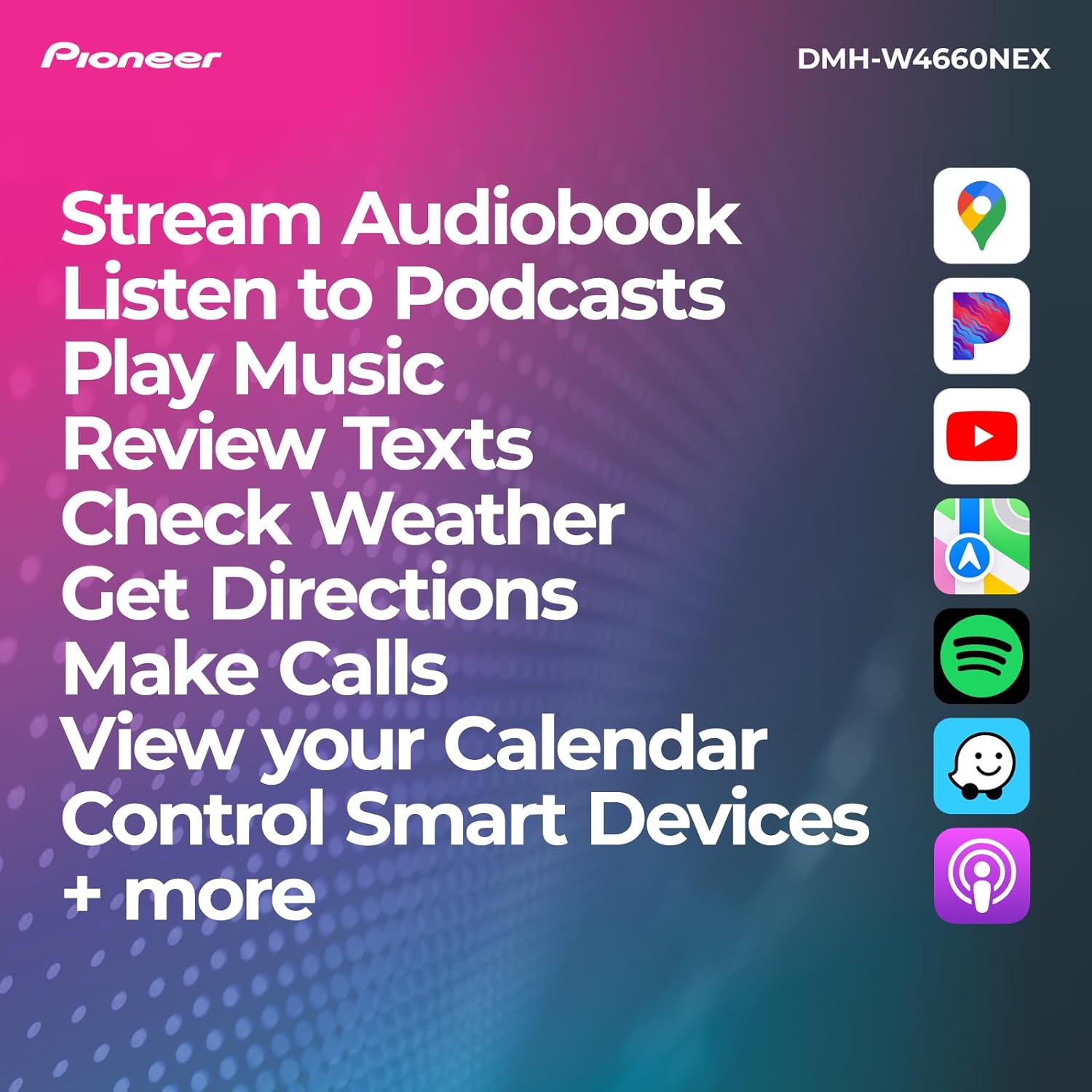 Pioneer DMH-W4660NEX - Pantalla táctil capacitiva de 6.8 pulgadas, doble DIN, inalámbrico y con cable, Apple CarPlay y Android Auto, Amazon Alexa integrado, Bluetooth, radio HD, cámara de respaldo