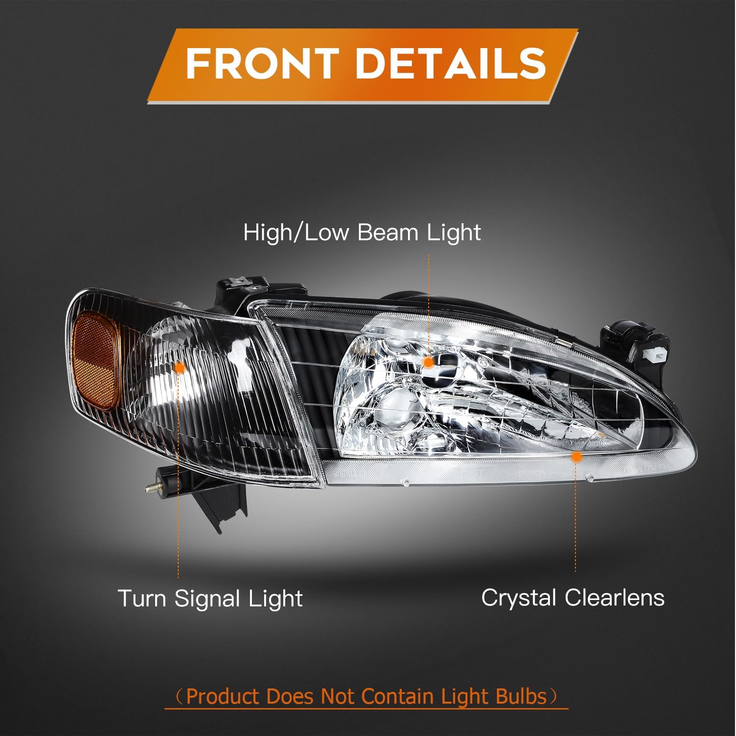 Conjunto de faro delantero para Corolla 1998-2000 lente transparente carcasa negra reflector ámbar conductor y lado del pasajero